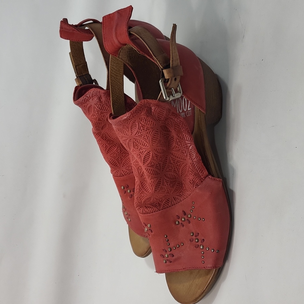 Miz Mooz Red Suede Open-Toe Studded Sandals - Picture 4 of 7